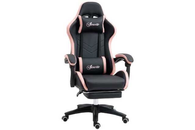 PU Leather Ergonomic Gaming & Office Chair - Adjustable Height, Recline, Footrest, 120kg Capacity - Black/Pink - image 1