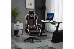 PU Leather Ergonomic Gaming & Office Chair - Adjustable Height, Recline, Footrest, 120kg Capacity - Black/Pink - thumbnail 2