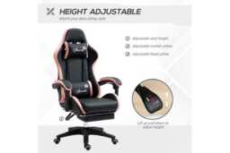 PU Leather Ergonomic Gaming & Office Chair - Adjustable Height, Recline, Footrest, 120kg Capacity - Black/Pink - thumbnail 4