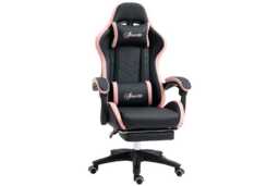 PU Leather Ergonomic Gaming & Office Chair - Adjustable Height, Recline, Footrest, 120kg Capacity - Black/Pink