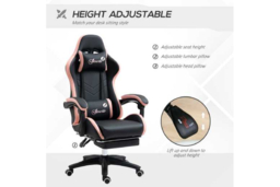 PU Leather Ergonomic Gaming & Office Chair - Adjustable Height, Recline, Footrest, 120kg Capacity - Black/Pink - thumbnail 8