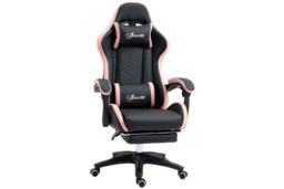 PU Leather Ergonomic Gaming & Office Chair - Adjustable Height, Recline, Footrest, 120kg Capacity - Black/Pink - thumbnail 5