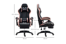 PU Leather Ergonomic Gaming & Office Chair - Adjustable Height, Recline, Footrest, 120kg Capacity - Black/Pink - thumbnail 7