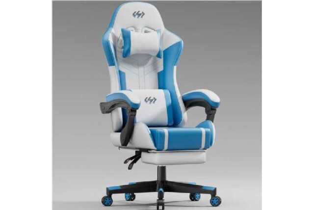 EcoFurnix Ergonomic Office Chair with Massage Lumbar & Adjustable Footrest - Modern Blue, Multi-Scenario Support - image 1