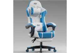 EcoFurnix Ergonomic Office Chair with Massage Lumbar & Adjustable Footrest - Modern Blue, Multi-Scenario Support - thumbnail 1