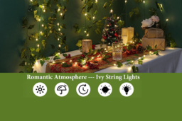 10M Artificial Ivy Fairy Lights with 100 Warm White LEDs & Green Leaves - 3 Options - thumbnail 8