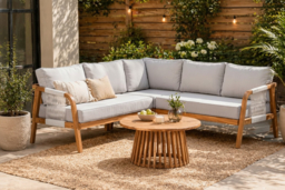 Acacia Wood Weather-Resistant Modern Corner Sofa Set - 4-Seater Outdoor Lounge with Coffee Table - thumbnail 5