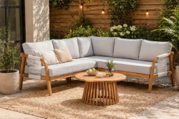 Acacia Wood Weather-Resistant Modern Corner Sofa Set - 4-Seater Outdoor Lounge with Coffee Table - thumbnail 1