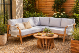 Acacia Wood Weather-Resistant Modern Corner Sofa Set - 4-Seater Outdoor Lounge with Coffee Table - thumbnail 8