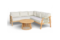 Acacia Wood Weather-Resistant Modern Corner Sofa Set - 4-Seater Outdoor Lounge with Coffee Table - thumbnail 6