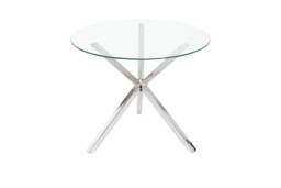 Contemporary Round Tempered Glass Dining Table with Stylish Chrome Base