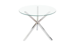 Contemporary Round Tempered Glass Dining Table with Stylish Chrome Base - thumbnail 5