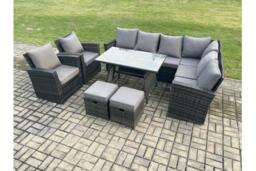 Dark Grey Rattan 10-Seater High-Back Corner Dining Set - Weather-Resistant Garden Furniture - thumbnail 2