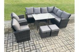 Dark Grey Rattan 10-Seater High-Back Corner Dining Set - Weather-Resistant Garden Furniture - thumbnail 4