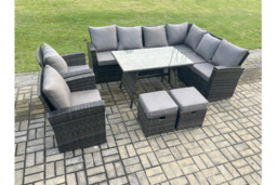Dark Grey Rattan 10-Seater High-Back Corner Dining Set - Weather-Resistant Garden Furniture - thumbnail 8