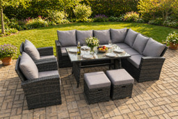 Dark Grey Rattan 10-Seater High-Back Corner Dining Set - Weather-Resistant Garden Furniture - thumbnail 3