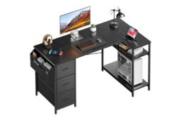EcoFurnix L-Shaped Corner Desk with Storage - Painted Engineered Wood, Modern Black, Space-Saving Living Room Workstation - thumbnail 6