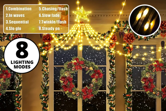 LED Waterfall Solar Pre-Lit Christmas Tree String Lights - Outdoor & Indoor, 11.8ft, 3 Colours - image 1