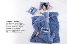 PRICE DROP! Cartoon  2-in-1 Machine Washable Polyester Pillow Blanket - Cosy, Portable, Durable - 40cm x 40cm or 50cm x 50cm - thumbnail 3
