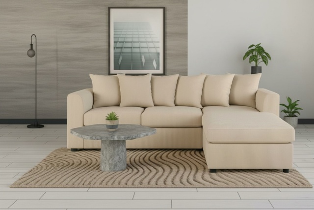 Finley Corduroy Fabric Corner Sofa Suite - 3 or 4 Seater with Footstool, Modern Lounge in Brown, Grey or Beige - image 1