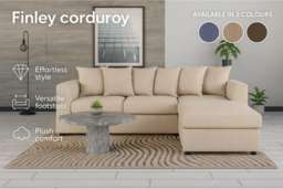 Finley Corduroy Fabric Corner Sofa Suite - 3 or 4 Seater with Footstool, Modern Lounge in Brown, Grey or Beige - thumbnail 6