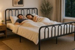 King Size Metal Bed Frame with Storage Headboard and Charging Ports - thumbnail 4
