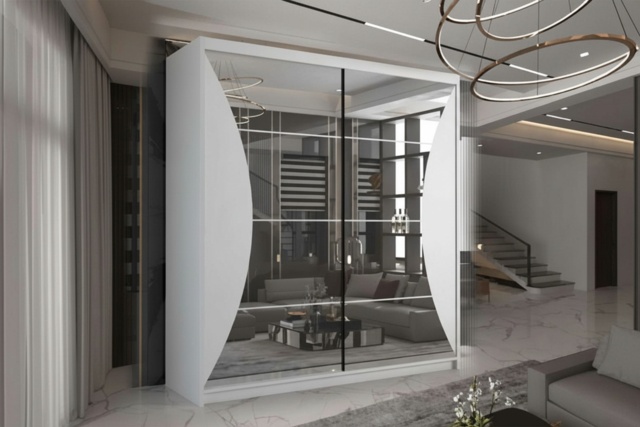 Contemporary MDF Sliding Mirror Door Wardrobe - Space-Saving Bedroom Storage, Mirrored, 150cm or 203cm, Modern Style - image 1