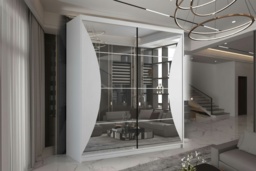 Contemporary MDF Sliding Mirror Door Wardrobe - Space-Saving Bedroom Storage, Mirrored, 150cm or 203cm, Modern Style - thumbnail 1