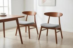 Set of 2 Mid-Century Dining Chairs with Walnut Wood Legs - thumbnail 2