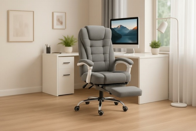 Vinsetto Luxury Ergonomic Massage Office Chair - Grey Linen, Adjustable Height, Reclining with Heated Six-Point Massage & Footrest - image 1