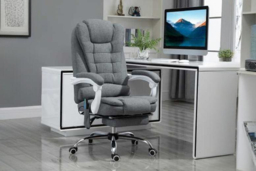 Vinsetto Luxury Ergonomic Massage Office Chair - Grey Linen, Adjustable Height, Reclining with Heated Six-Point Massage & Footrest - thumbnail 8