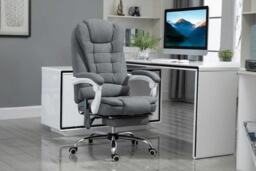 Vinsetto Luxury Ergonomic Massage Office Chair - Grey Linen, Adjustable Height, Reclining with Heated Six-Point Massage & Footrest - thumbnail 4