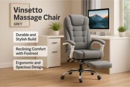 Vinsetto Luxury Ergonomic Massage Office Chair - Grey Linen, Adjustable Height, Reclining with Heated Six-Point Massage & Footrest - thumbnail 2