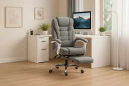 Vinsetto Luxury Ergonomic Massage Office Chair - Grey Linen, Adjustable Height, Reclining with Heated Six-Point Massage & Footrest - thumbnail 5