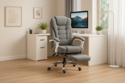 Vinsetto Luxury Ergonomic Massage Office Chair - Grey Linen, Adjustable Height, Reclining with Heated Six-Point Massage & Footrest - thumbnail 1