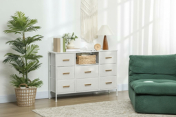 Boucle Fabric 8-Drawer Modular Storage Chest with USB/AC Charging - Cream White, Modern Bedroom Dresser - thumbnail 6