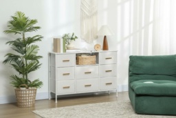 Boucle Fabric 8-Drawer Modular Storage Chest with USB/AC Charging - Cream White, Modern Bedroom Dresser - thumbnail 2