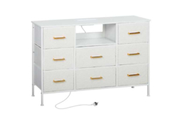 Boucle Fabric 8-Drawer Modular Storage Chest with USB/AC Charging - Cream White, Modern Bedroom Dresser - thumbnail 5