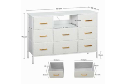 Boucle Fabric 8-Drawer Modular Storage Chest with USB/AC Charging - Cream White, Modern Bedroom Dresser - thumbnail 7