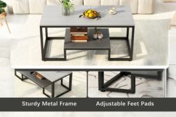2-Tier Modern Coffee Table with Glass Top, Wood Shelf, and Metal Frame - thumbnail 4