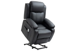 HOMCOM Black Faux Leather Power Lift Recliner Sofa Chair - Modern 1-Seater Massage Armchair - thumbnail 1