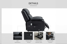 HOMCOM Black Faux Leather Power Lift Recliner Sofa Chair - Modern 1-Seater Massage Armchair - thumbnail 4