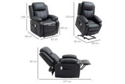 HOMCOM Black Faux Leather Power Lift Recliner Sofa Chair - Modern 1-Seater Massage Armchair - thumbnail 7