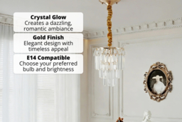 Gold Pendant Light with Crystal Lampshade - thumbnail 7