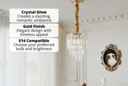 Gold Pendant Light with Crystal Lampshade - thumbnail 3