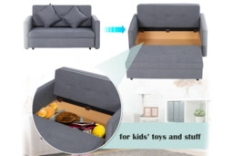 Modern Grey Fabric 2-Seater Sofa Bed with Storage - thumbnail 3