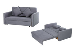 Modern Grey Fabric 2-Seater Sofa Bed with Storage