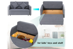 Modern Grey Fabric 2-Seater Sofa Bed with Storage - thumbnail 7