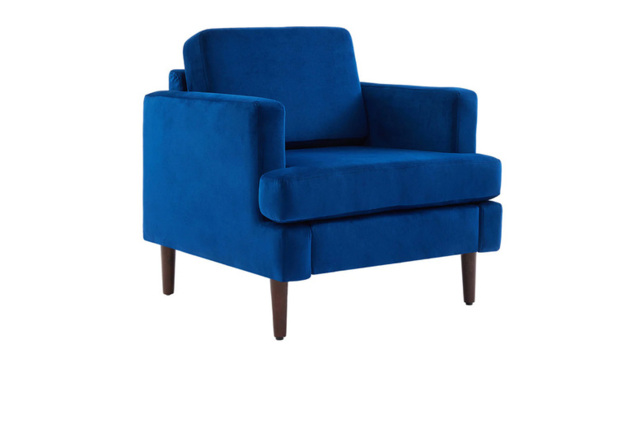 PRICE DROP! Blue Fleece-Upholstered Mid-Century  Single Armchair Sofa - image 1