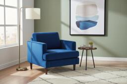PRICE DROP! Blue Fleece-Upholstered Mid-Century  Single Armchair Sofa - thumbnail 2